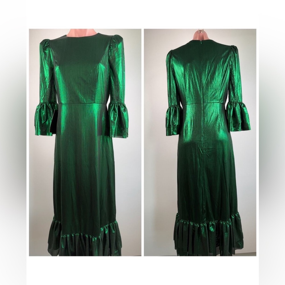 NWT Pomander Place Emerald Crinkle Lurex Midi Dress Size M Holiday Wedding Party - Picture 5 of 9